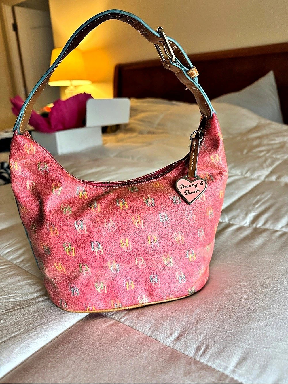Dooney & Bourke Pink Monogram IT Signature Small Hobo Bag Y2K